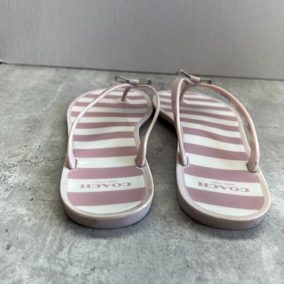 Coach Landon Pink White Stripe Jelly Bow Thong Flip Flop Sandals Women Size 8B - Picture 5 of 10
